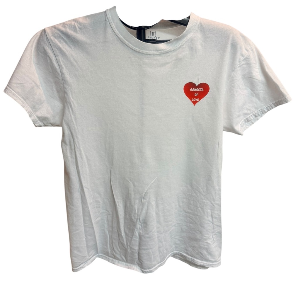 White Tee with Red Heart Gangsta of Love